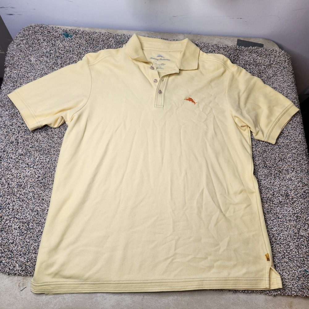 Tommy Bahama Mens Summerland Polo Shirt Yellow Short Sleeve Marlin Logo Size M